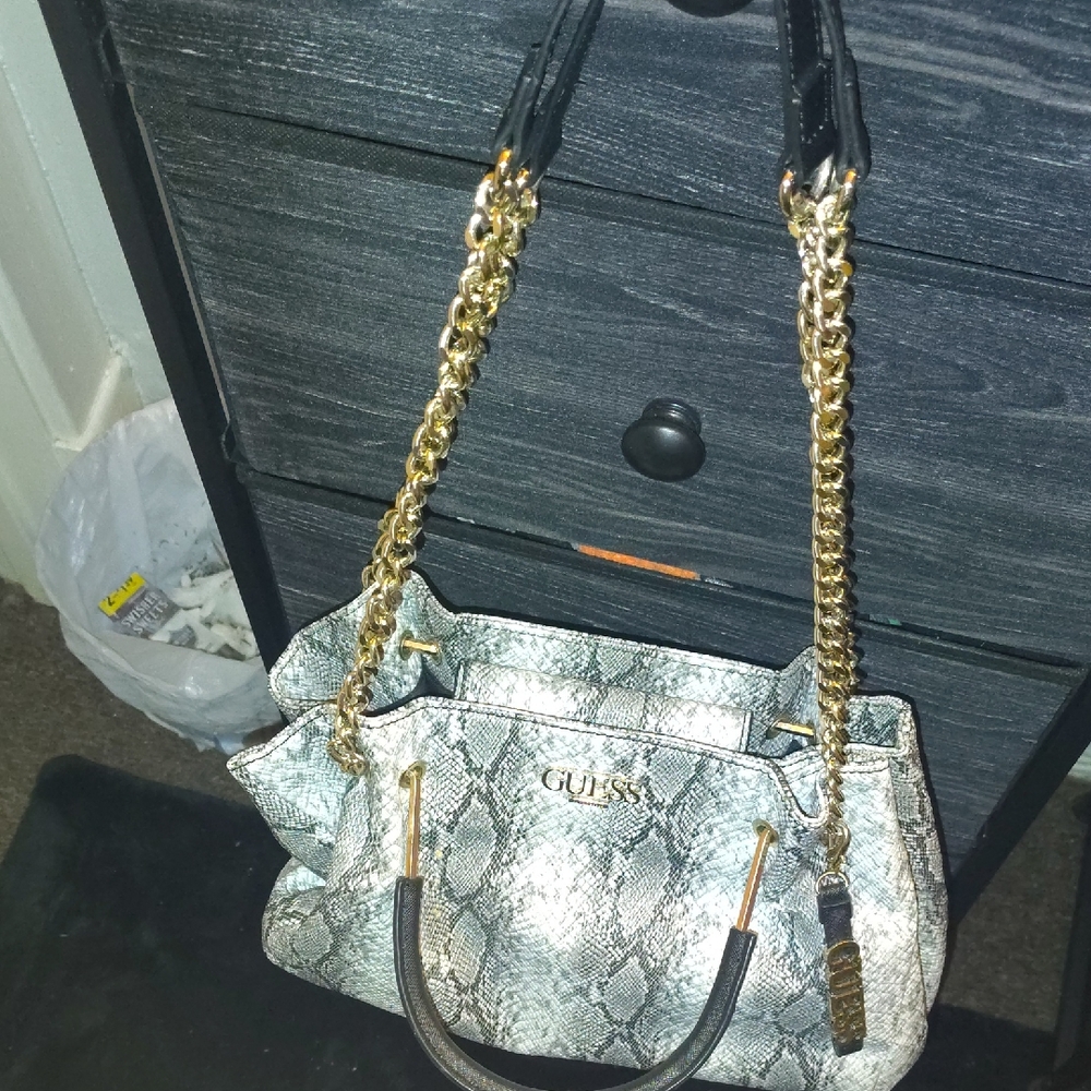 GUESS Snakeskin Shoulder Bag - Black and Gold